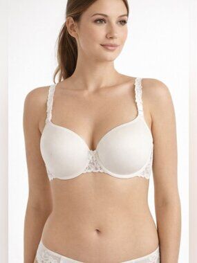Chantelle White Lace Bra Molded Cups Underwire Full Coverage Feminine